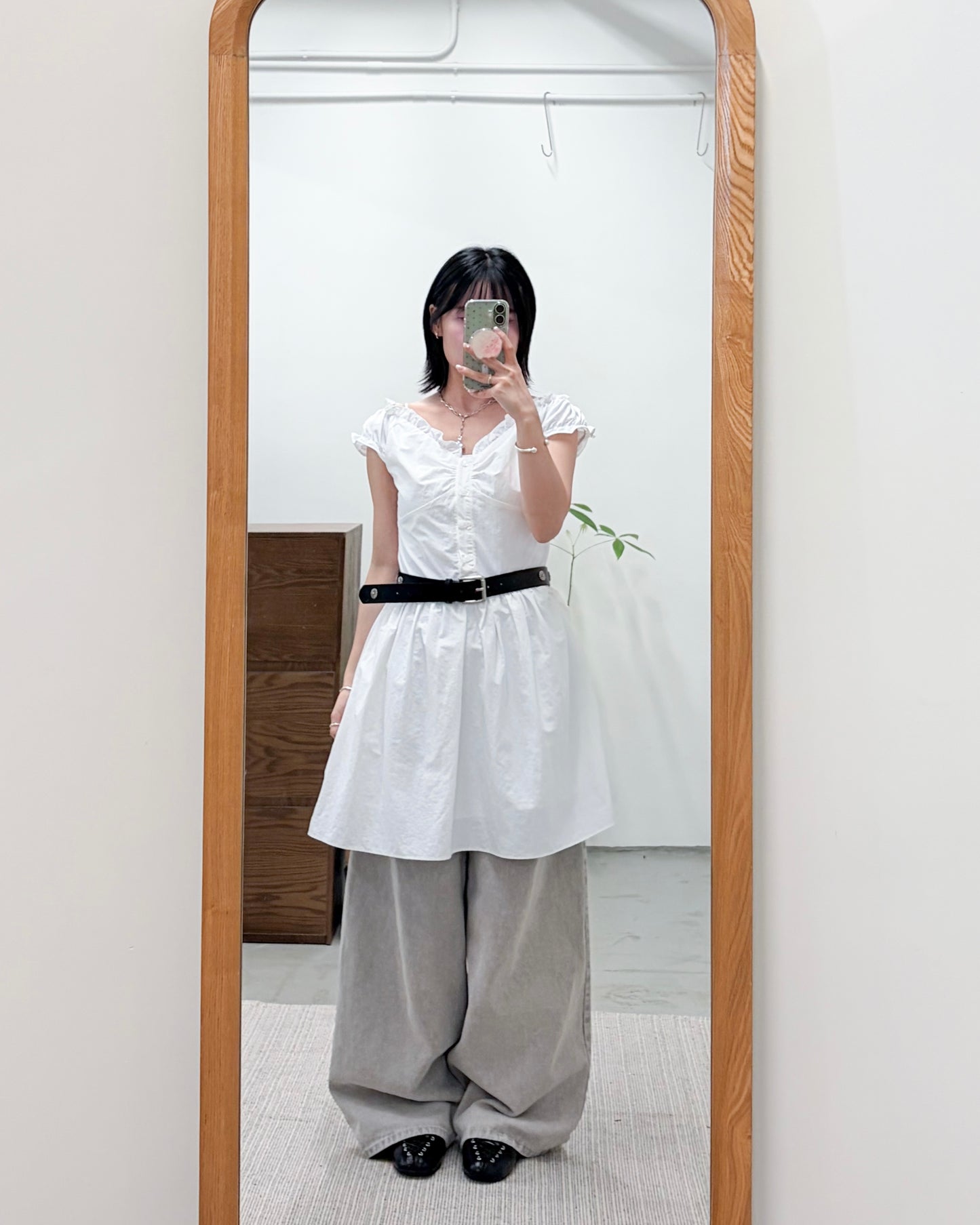 OP75- V Neck Ruffle Dress | White  | Black