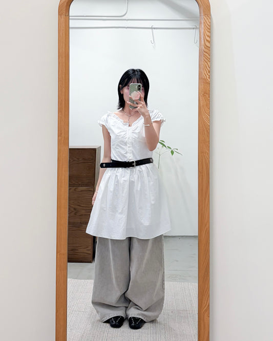 OP75- V Neck Ruffle Dress | White  | Black