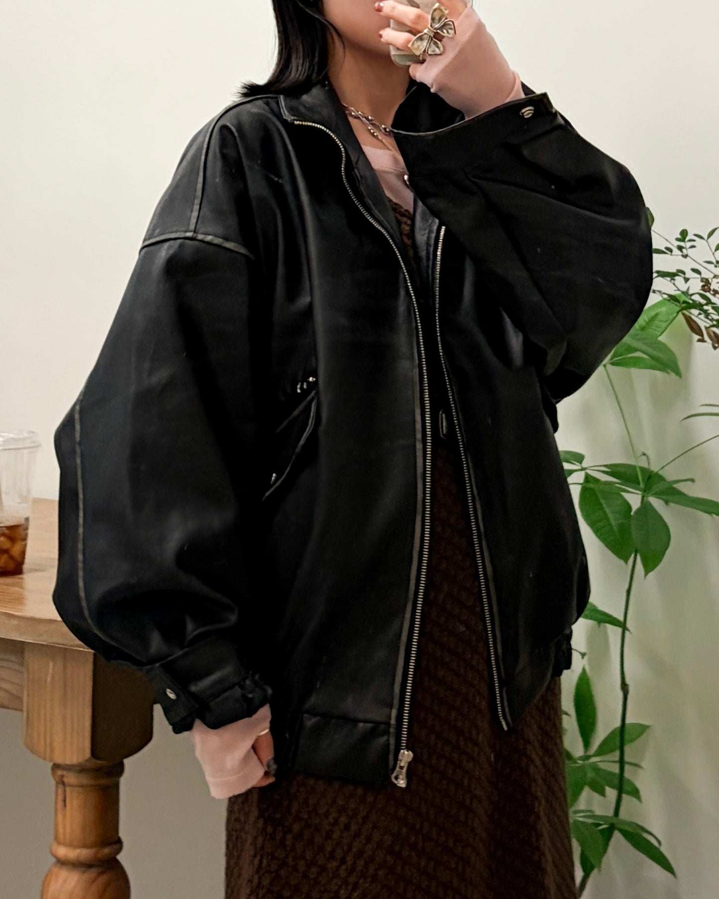 JK50- Vintage Leather Jacket | Black ( 做舊邊位 )