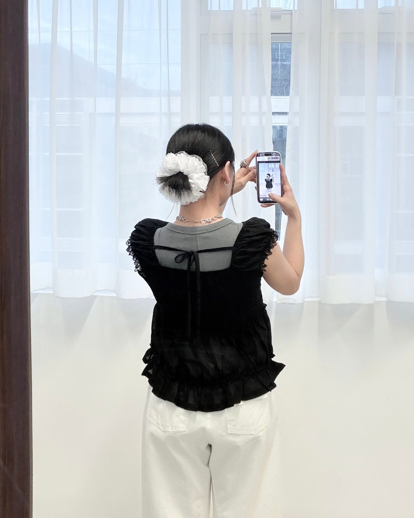 TP812- Back Ribbon Lace Top | White | Black