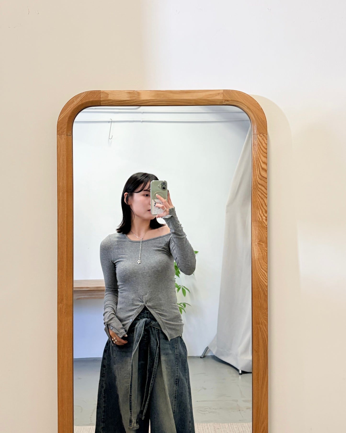 TP720- 斜肩貼身Button Cotton Top | White | Grey | Black