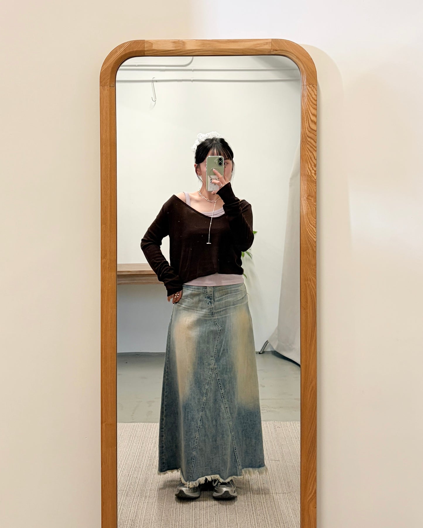 TP724- 軟熟斜肩短身長袖top | Grey | Brown | Green | Black