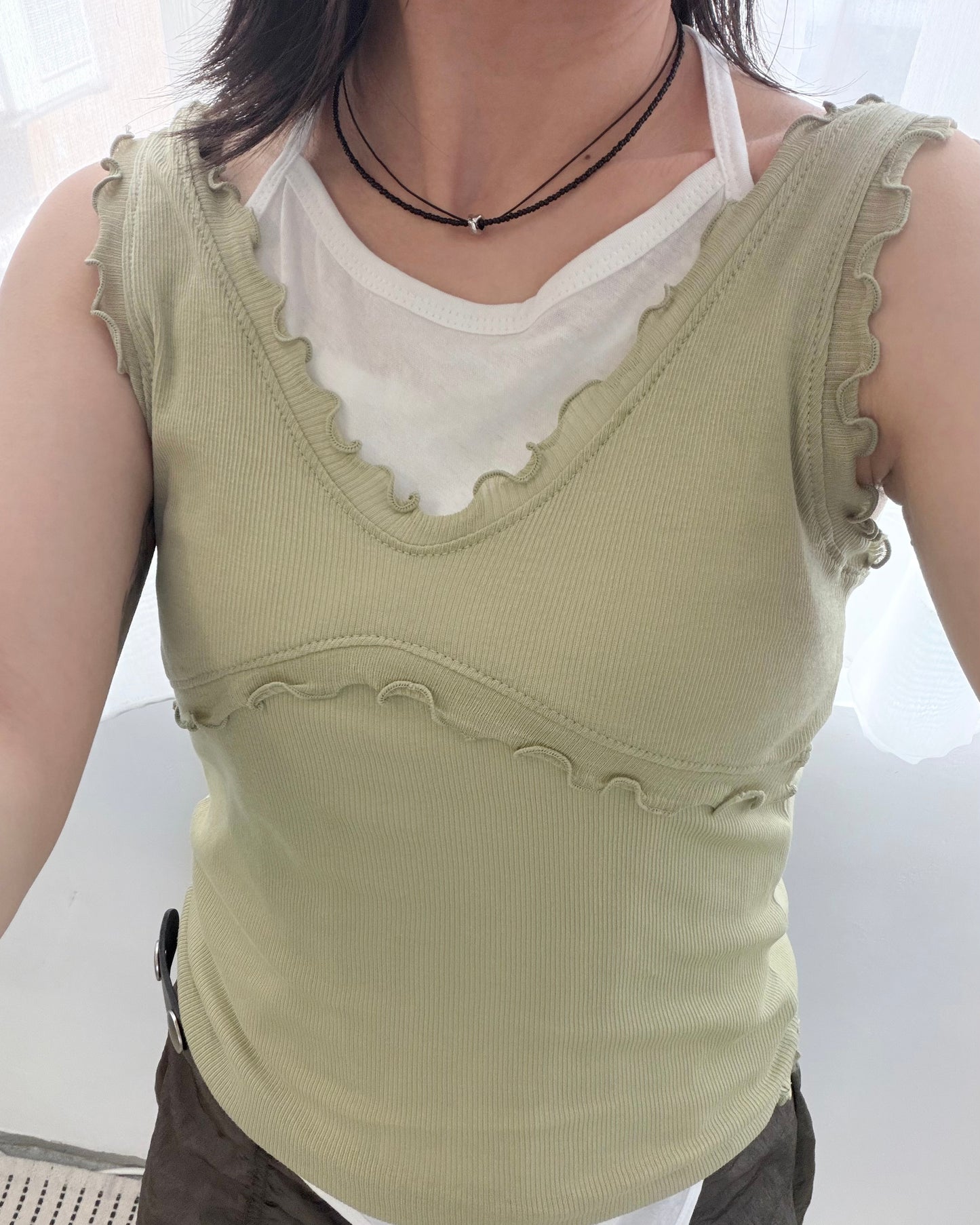 TP809- Ruffle V Neck Vest | White | Blue | Charcoal | Lime
