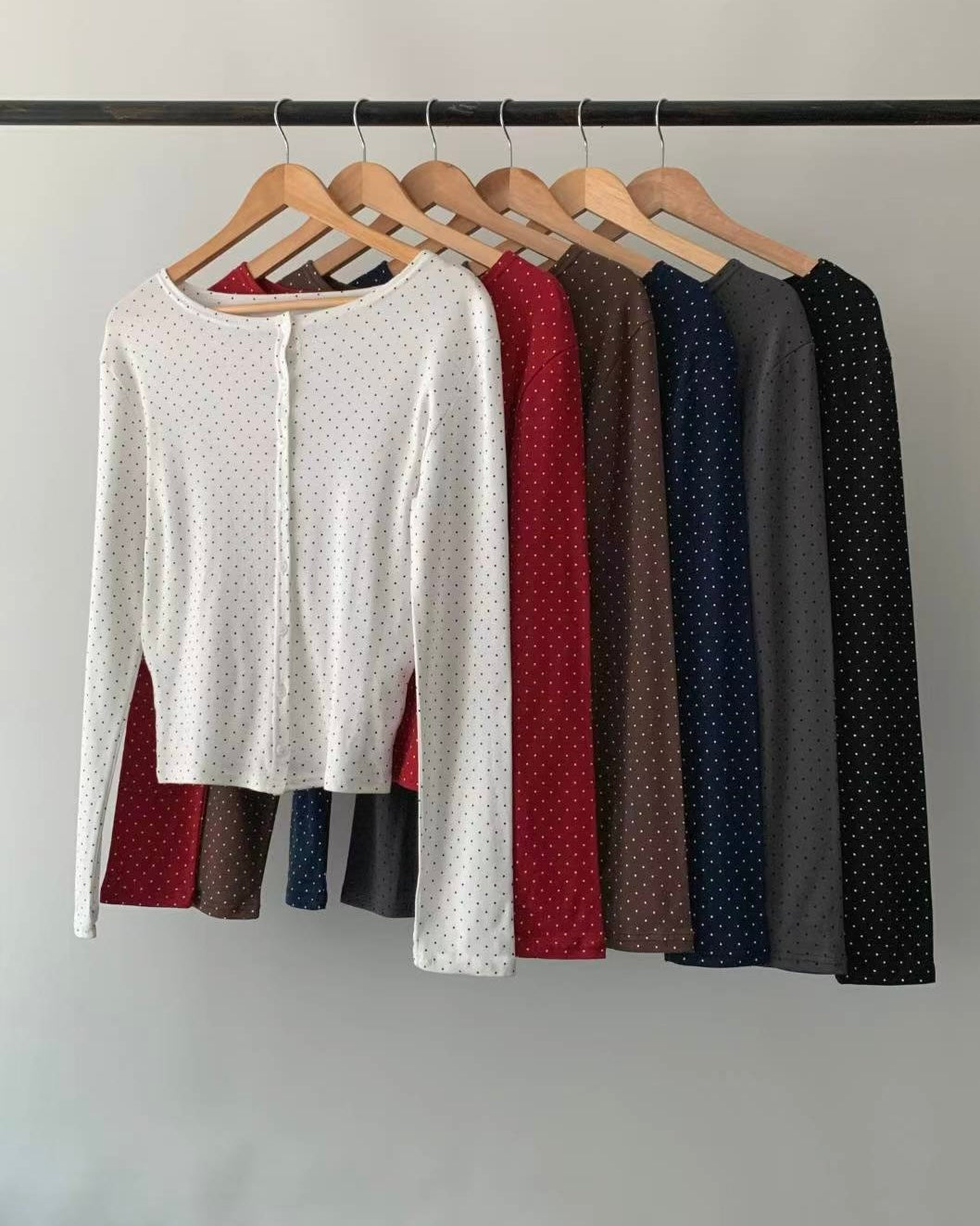 TP712- Small Dot Button Top / Cardigan | White | Red | Navy | Black | Grey | Brown
