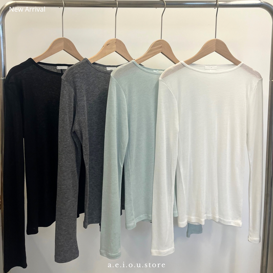 TP653- Cotton Long Sleeve Top | White | Light Green | Grey | Black