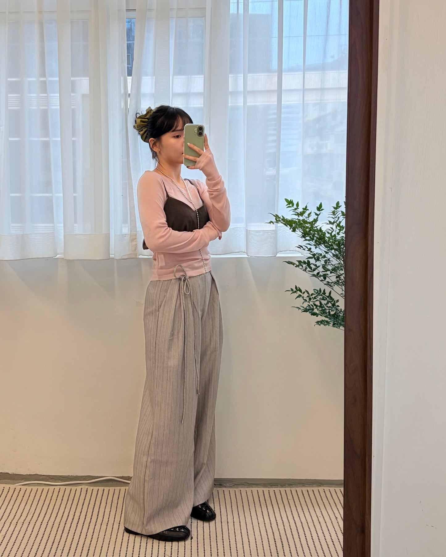 PT100- Stripe Classic Pant | Beige | Grey ( S / M ) 附有一條腰帶