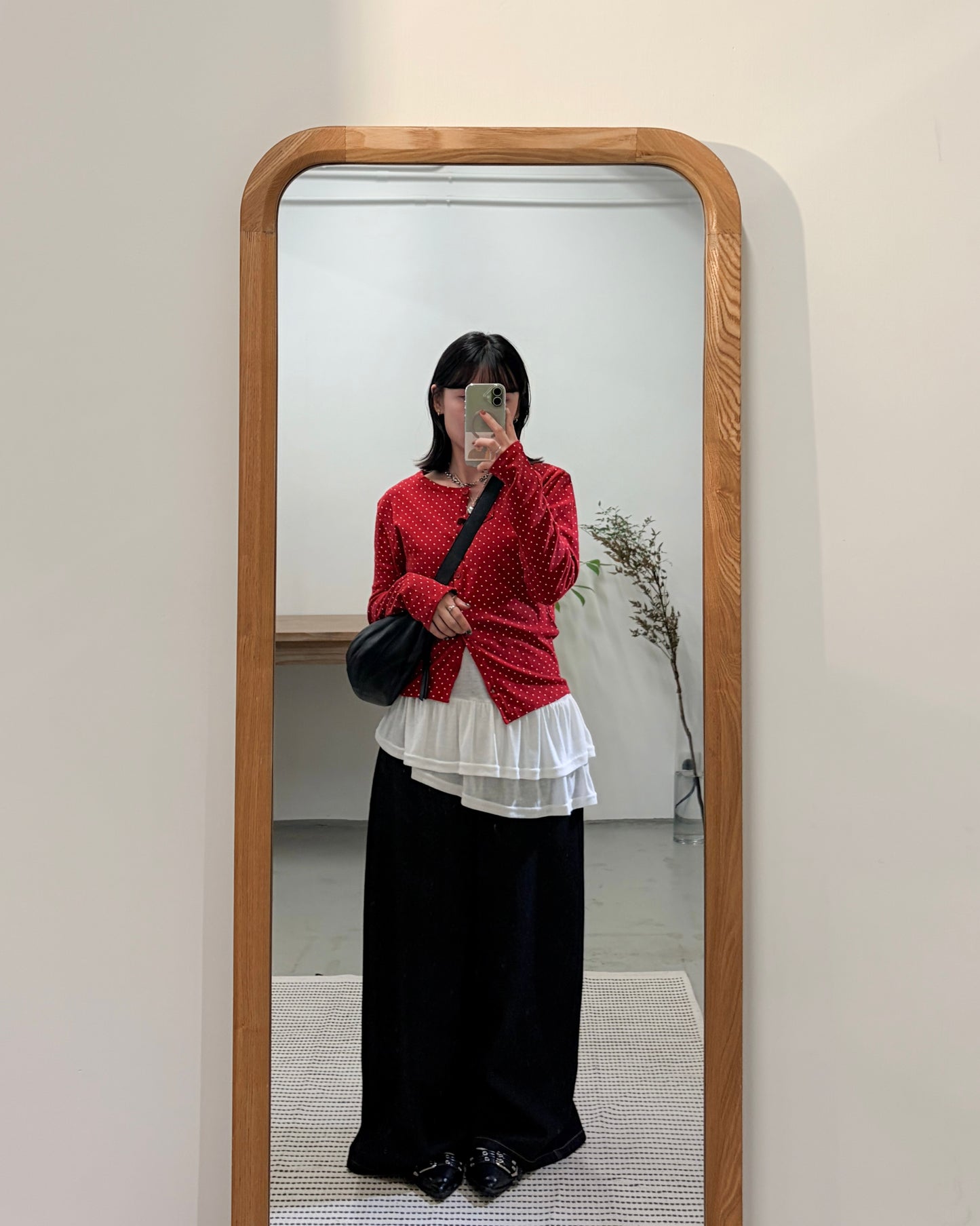 TP712- Small Dot Button Top / Cardigan | White | Red | Navy | Black | Grey | Brown