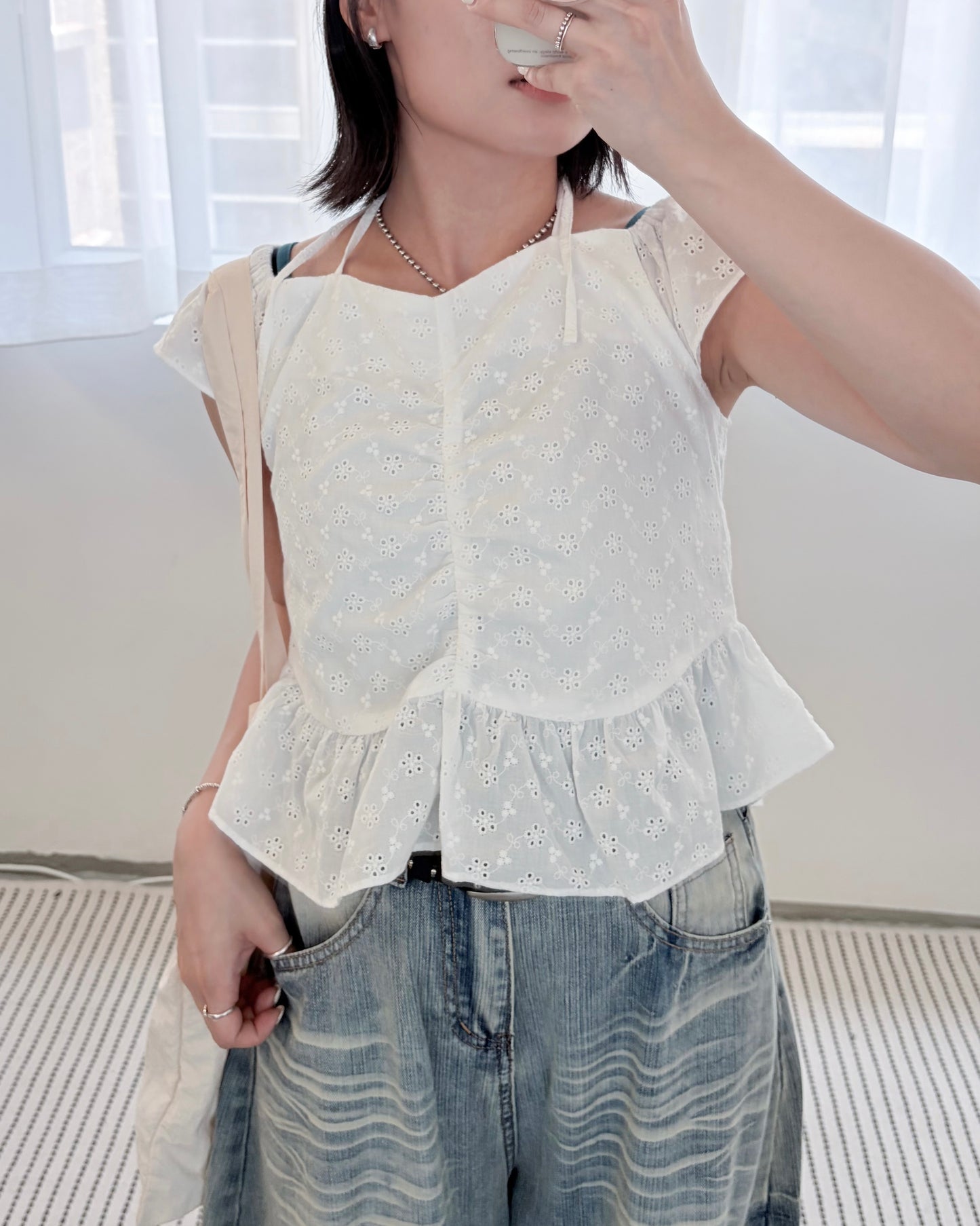 TP827- 2 Way Floral Top | White | Black （側有拉鍊位)
