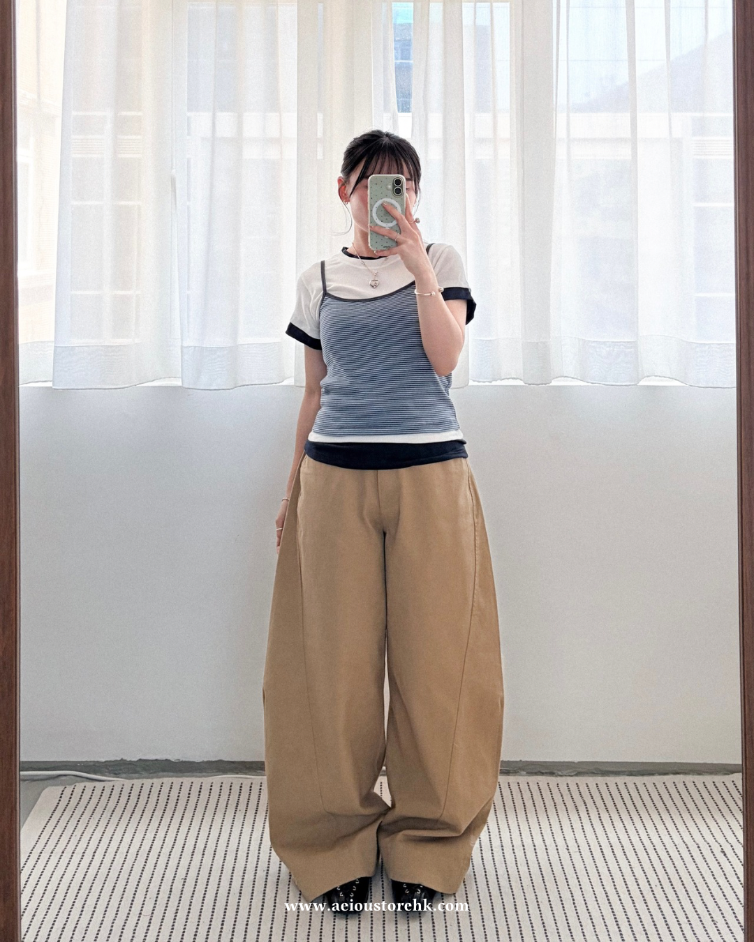 TP771- 假3件橫間Tee | White | Grey