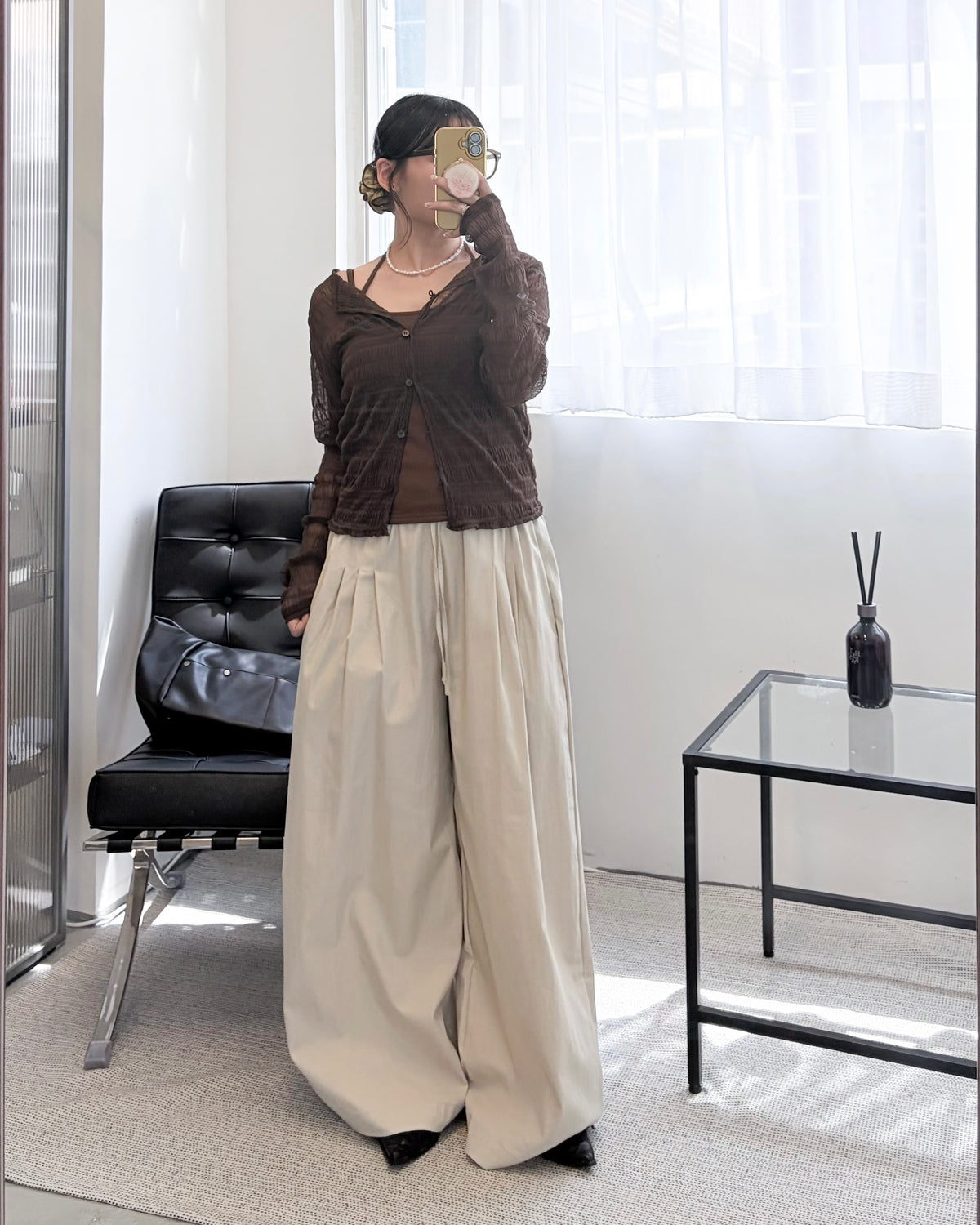 PT124- Soft Pleated Pants | Ivory | Grey