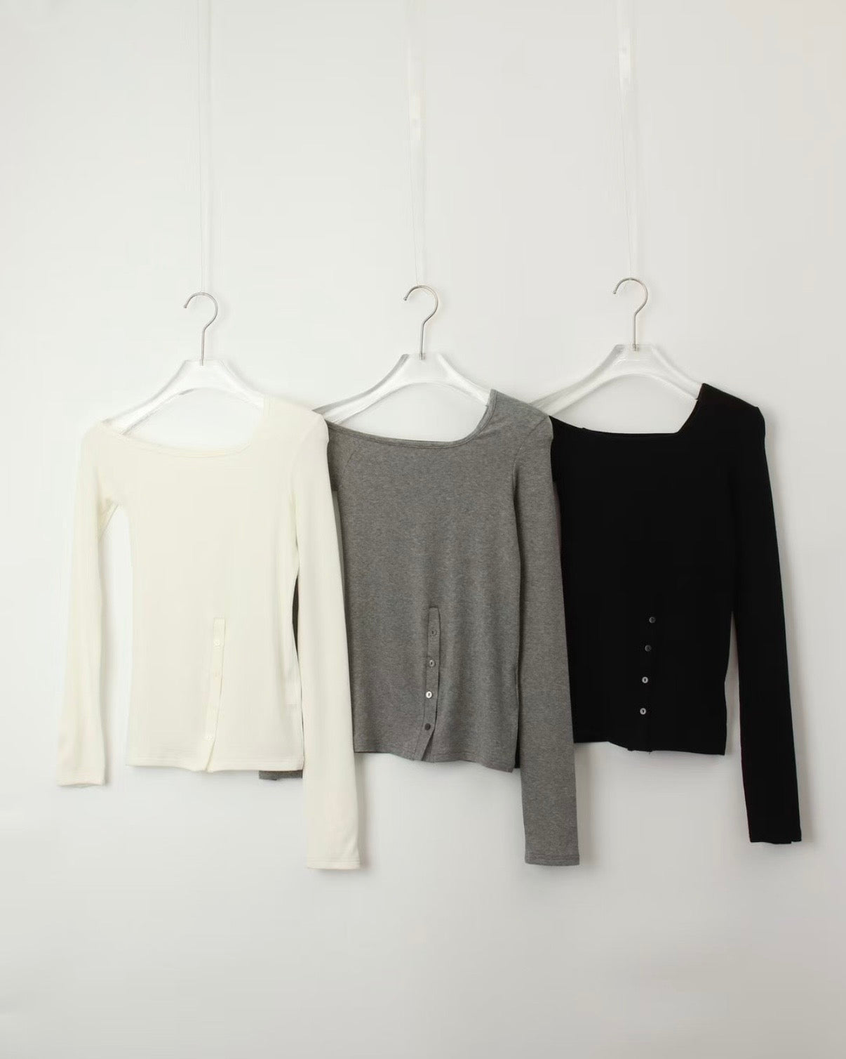 TP720- 斜肩貼身Button Cotton Top | White | Grey | Black