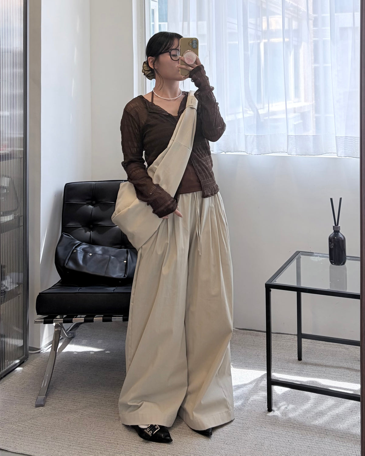 PT124- Soft Pleated Pants | Ivory | Grey