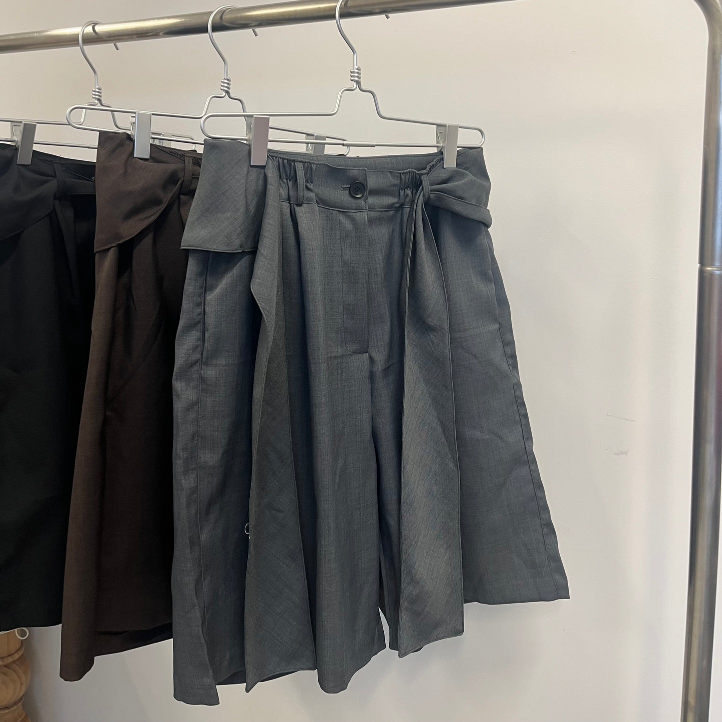 PT94- Short Pleated  Belt Trousers Pant | Grey | Brown | Black
