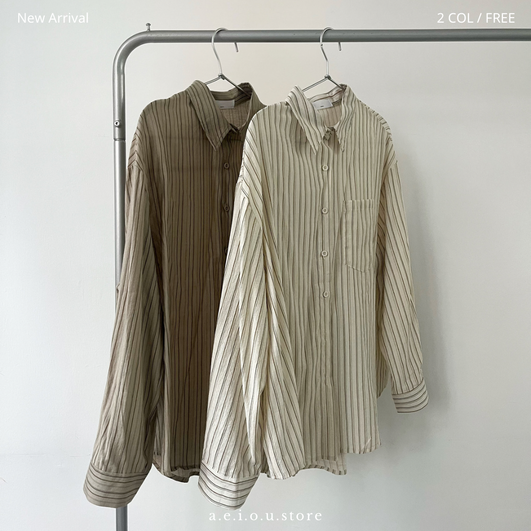TP218- Stripe Line Shirt | Ivory | Khaki