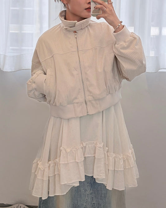 JK48- Corduroy Zip Cardigan | Ivory | Brown | Black