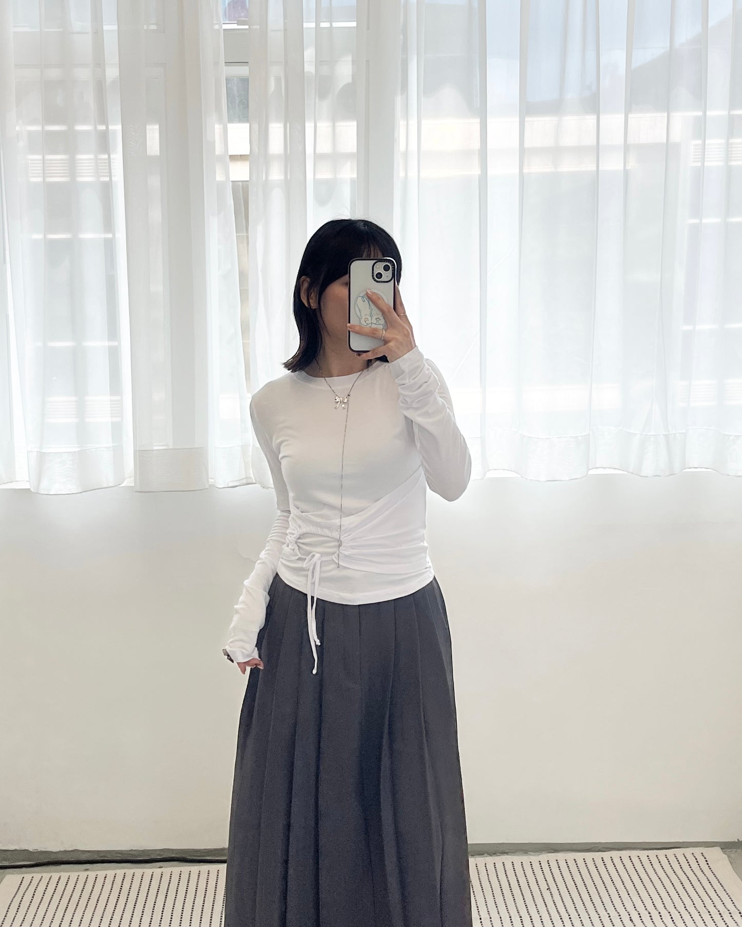 TP673- Circle Drawstring Top | White |Grey | Black