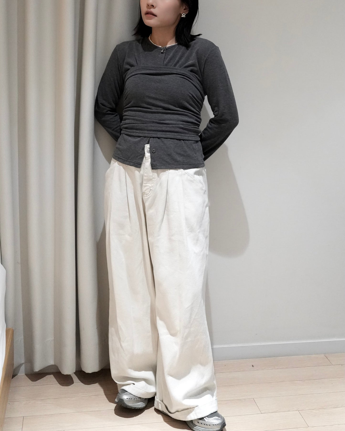 TP698- Tube Top Button Set Top | Ivory | Brown | Grey （ 內有薄抓毛 ，超級巨軟熟 )