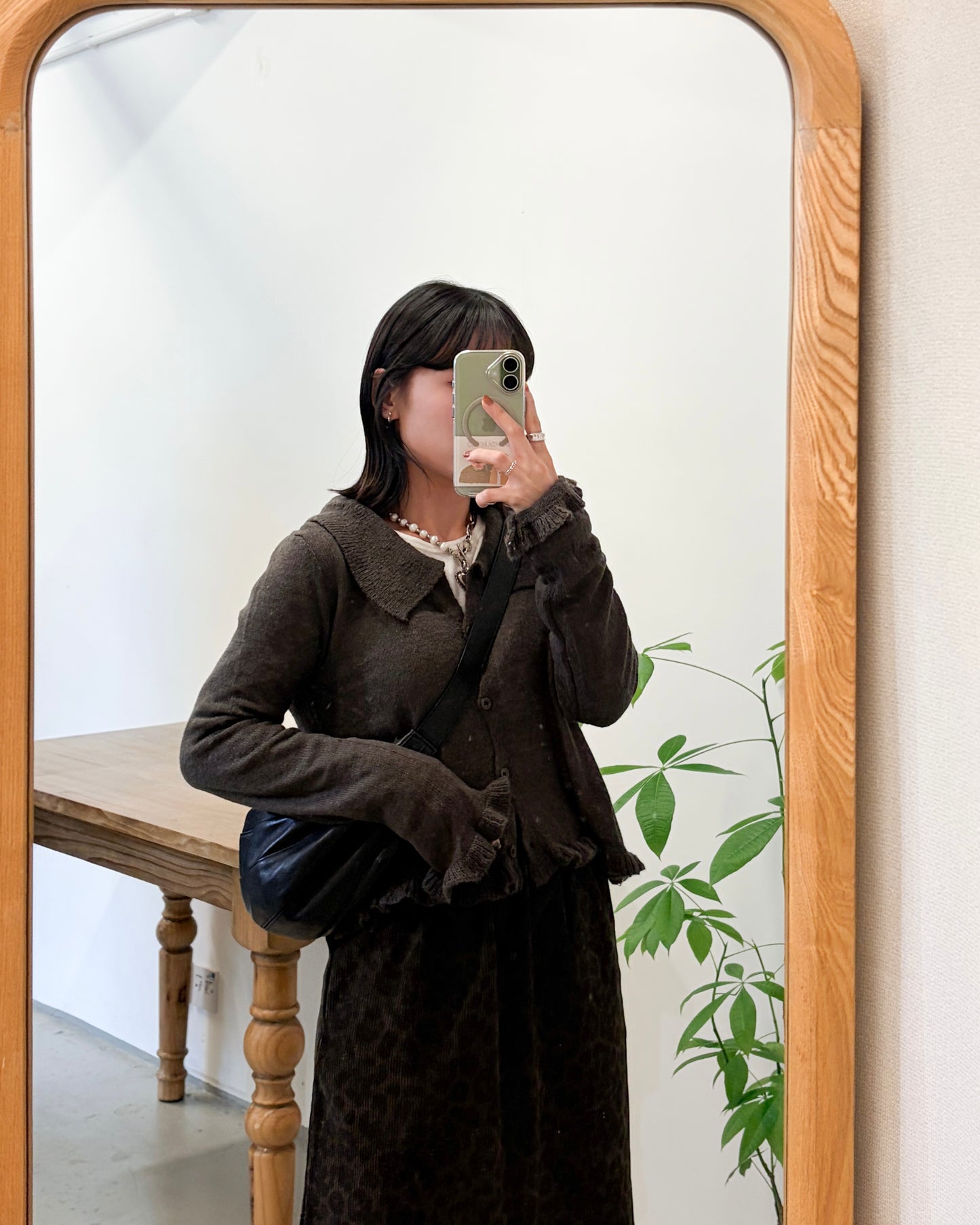 JK46- Ruffle Knit Cardigan | Grey | Brown