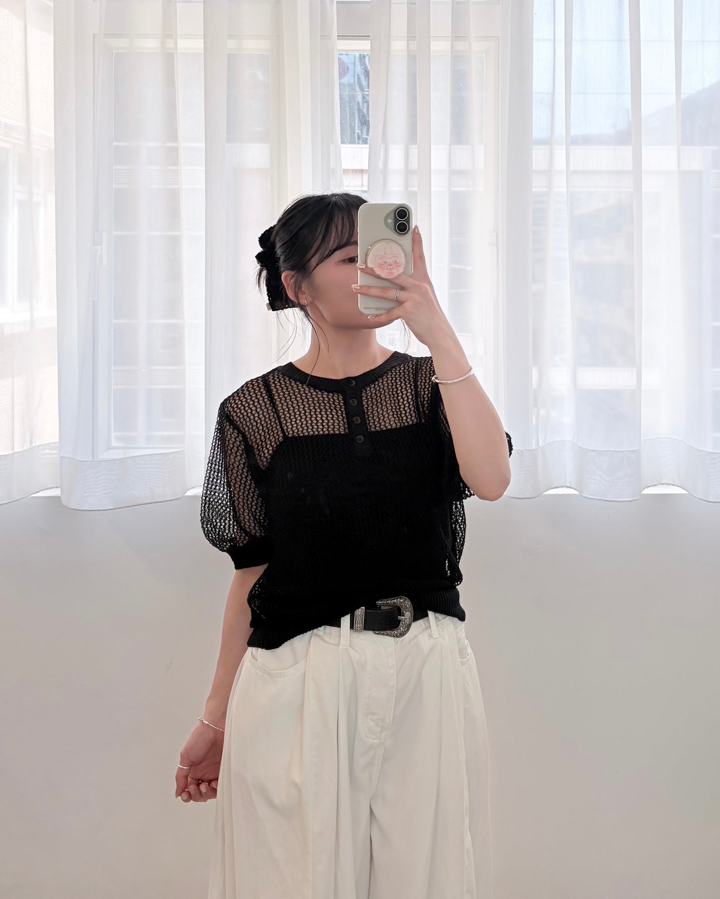 TP806- Knitwear Short Sleeve Top | Ivory | Black