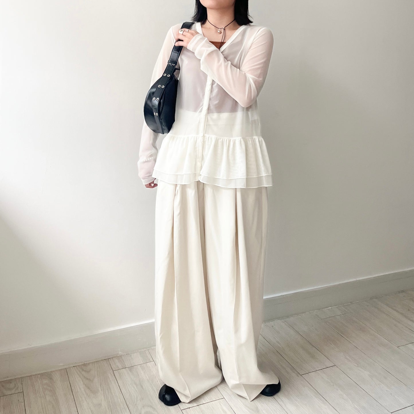 TP494- Layer See-through V Neck Top | White | Grey | Black