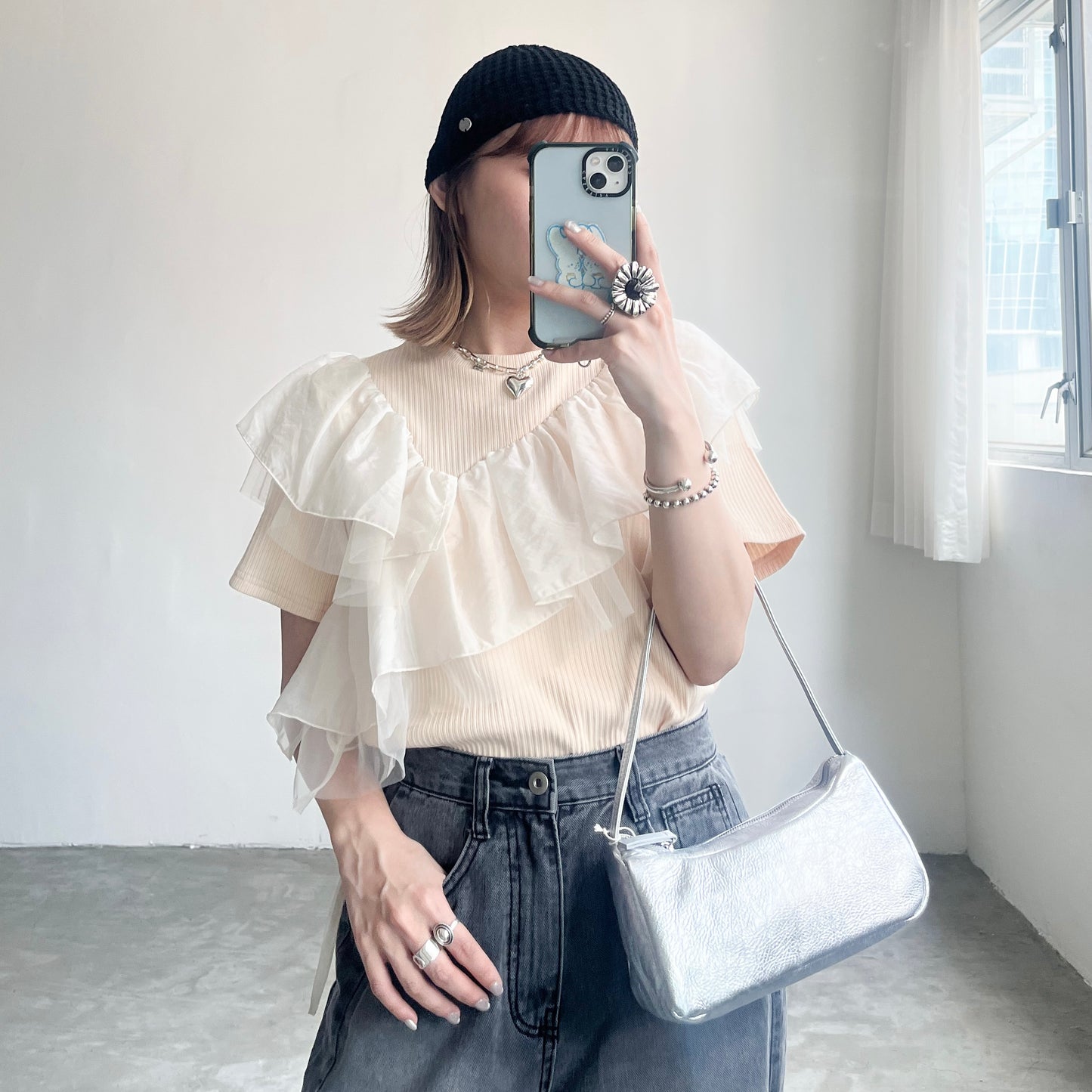 TP336- Docking Cut Ruffle Tee | White | Beige | Black