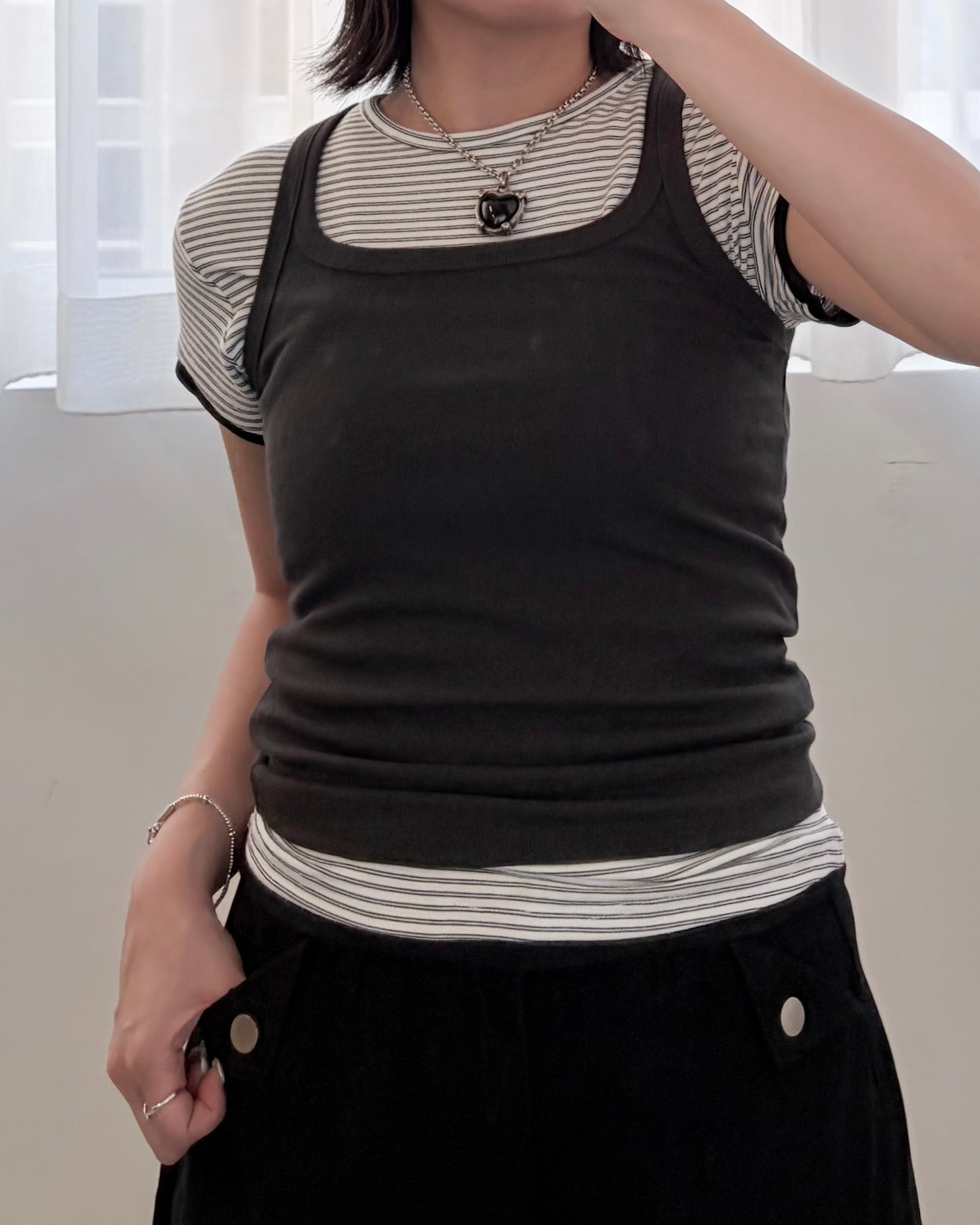 TP826- Square Neck Vest | White | Charcoal | Red