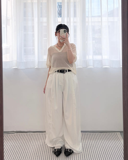 TP806- Knitwear Short Sleeve Top | Ivory | Black