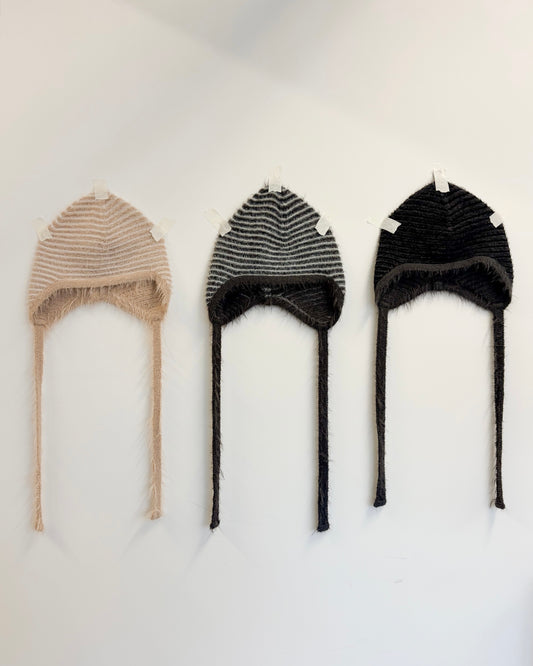 H44- 橫間毛毛Beanie | Beige | Grey | Charcoal