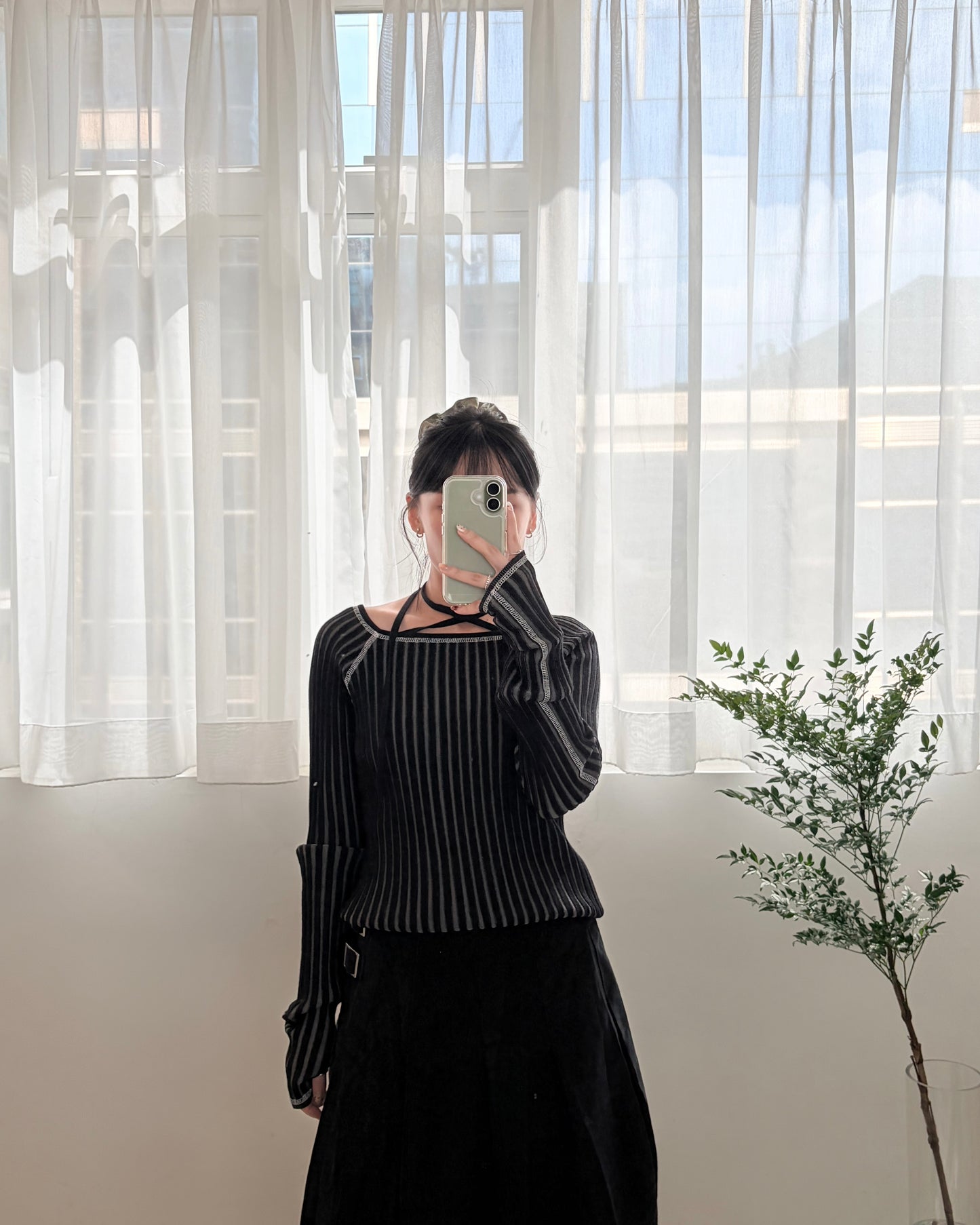 TP686- Square Neck Knit Top | Ivory x Orange | Black x White