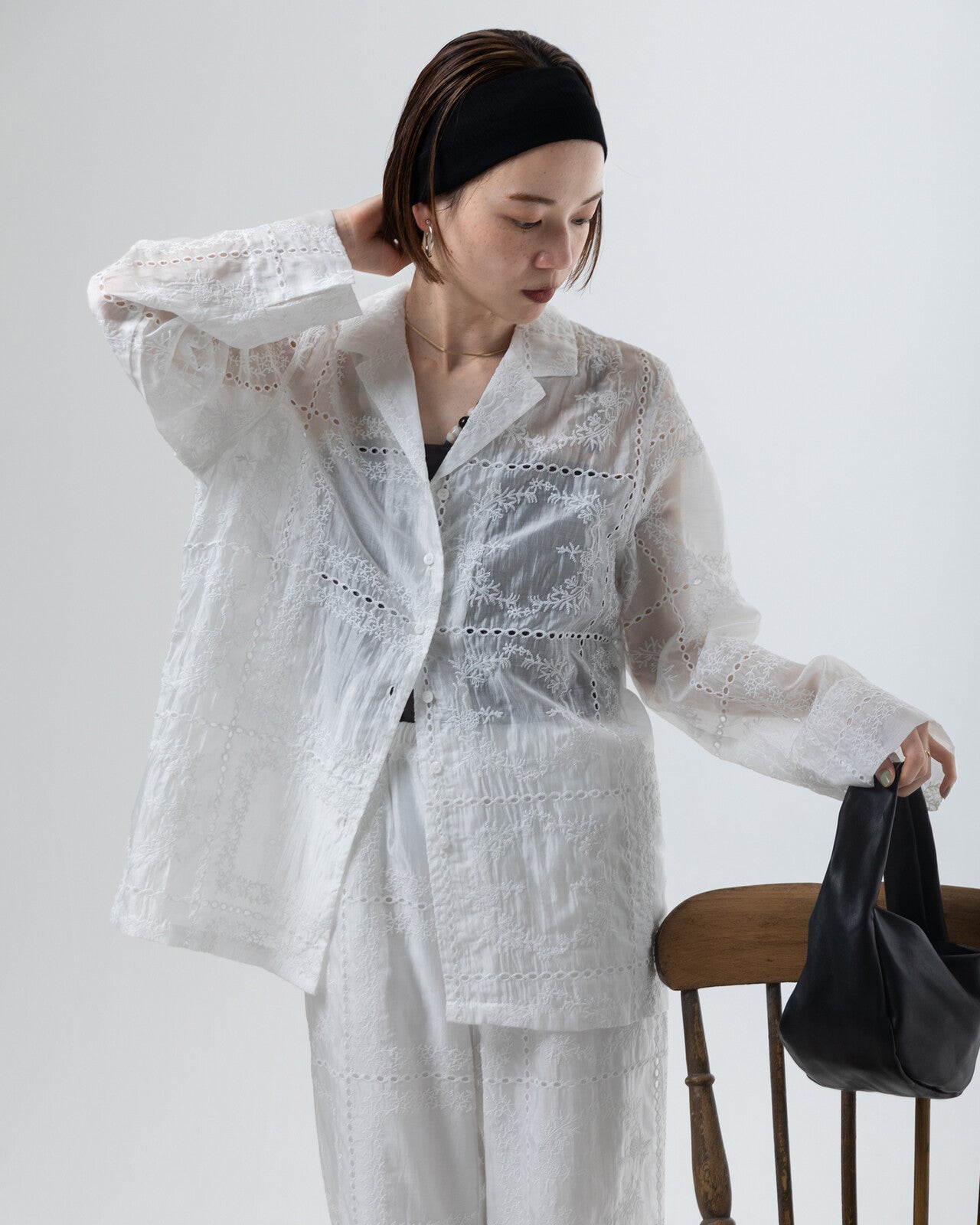 JK53- Embroidered Shirt Jacket | Black | White