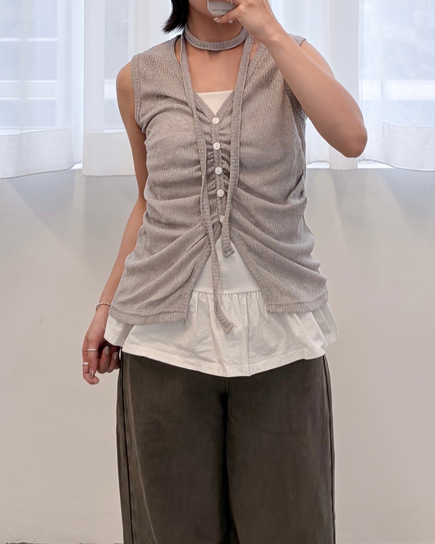 TP821- 網格皺皺連頸帶Set Top | Blue | Grey | Black