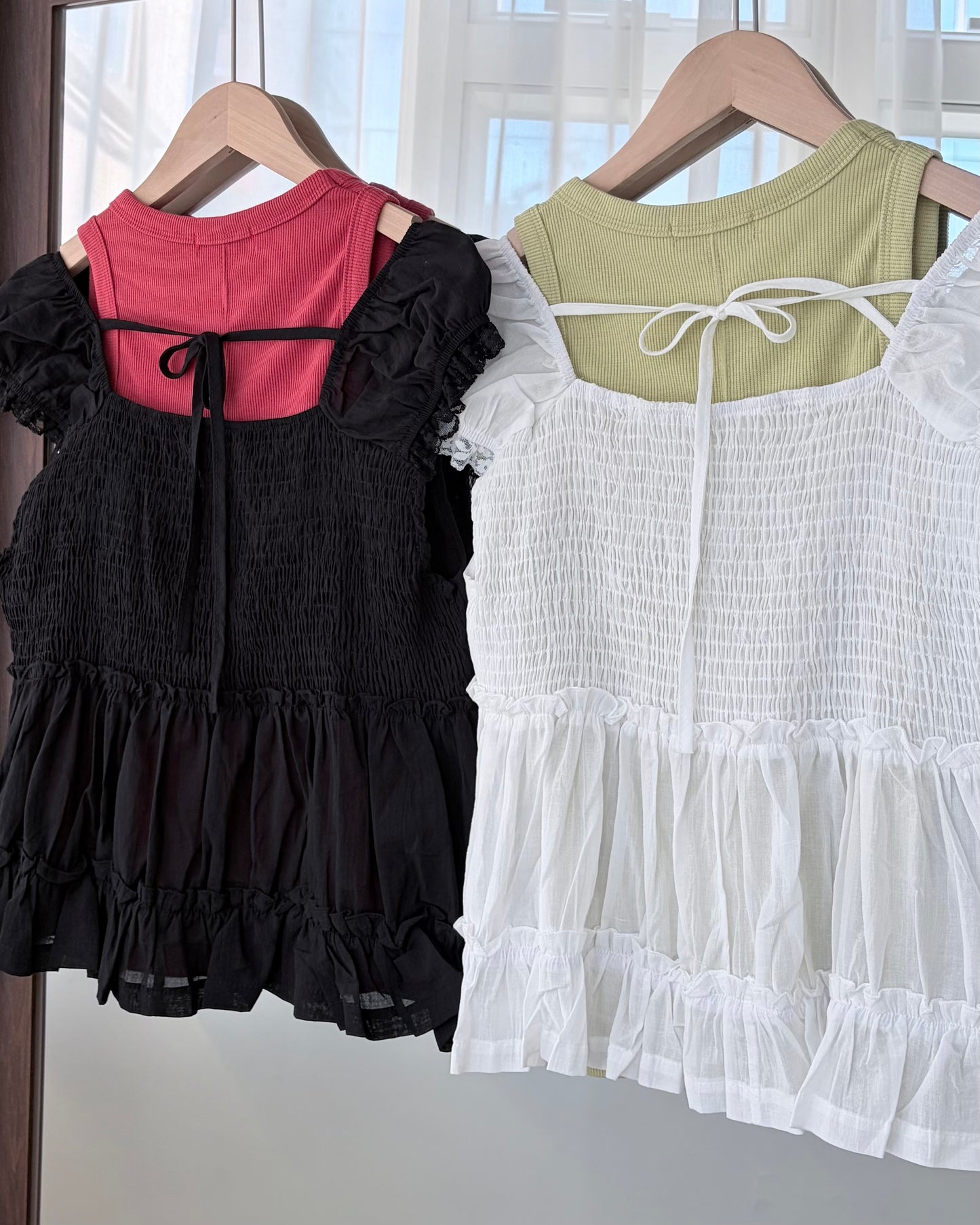 TP812- Back Ribbon Lace Top | White | Black