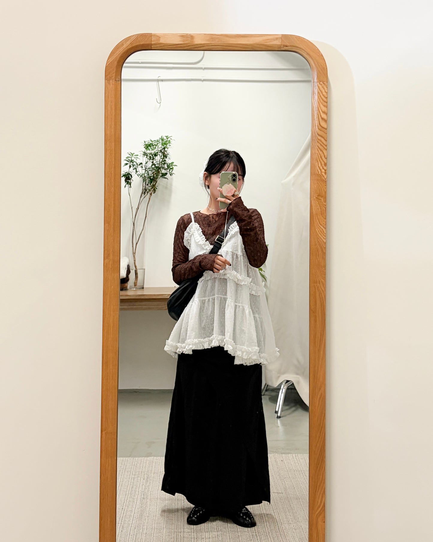 SK143- layer斜Cut打褶長裙 | Grey | Black