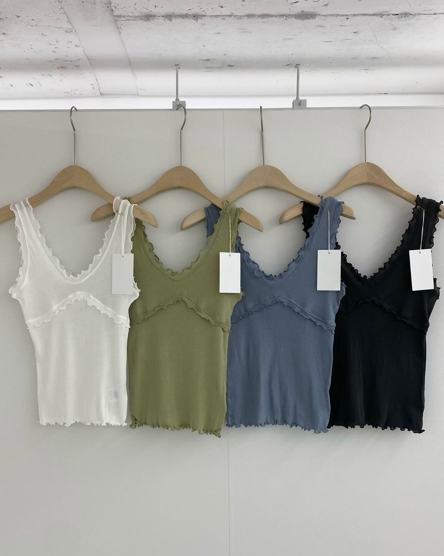 TP809- Ruffle V Neck Vest | White | Blue | Charcoal | Lime