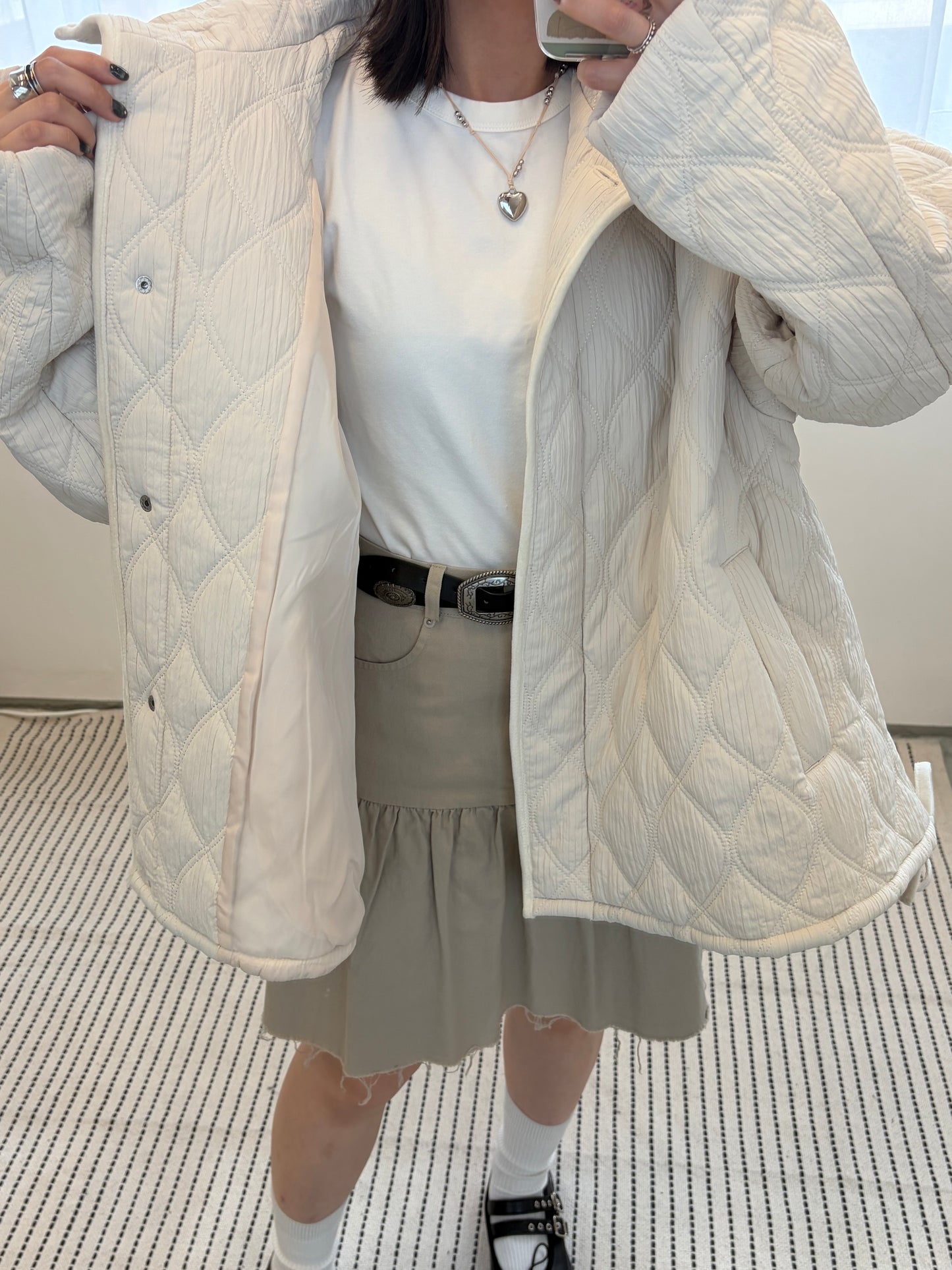 JK47- Design Cotton Coat | White | Black