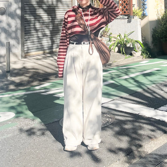 ( must have ! ) PT36- Pleated Wide leg Cotton Pants | Natural | Beige