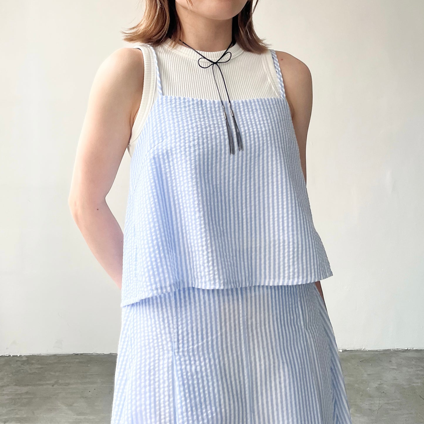 TP319- Double Botton Set Vest ｜ Blue Stripe | Black