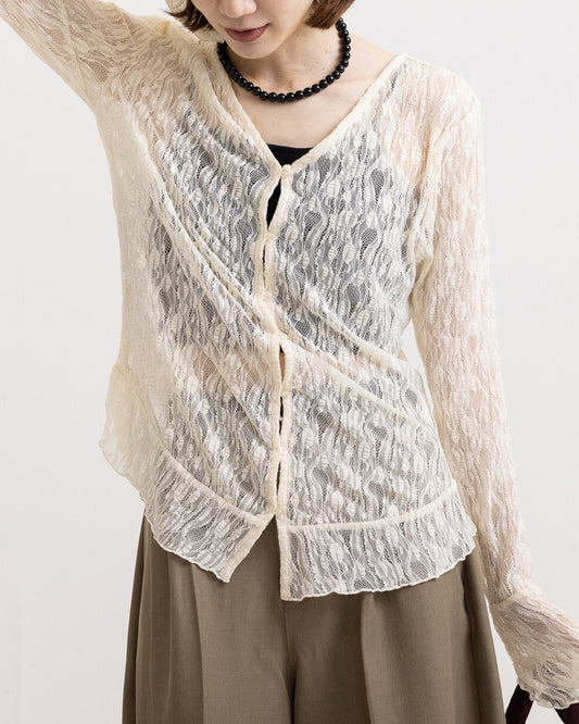 TP848- Lace Frill Cardigan | Ivory | Black