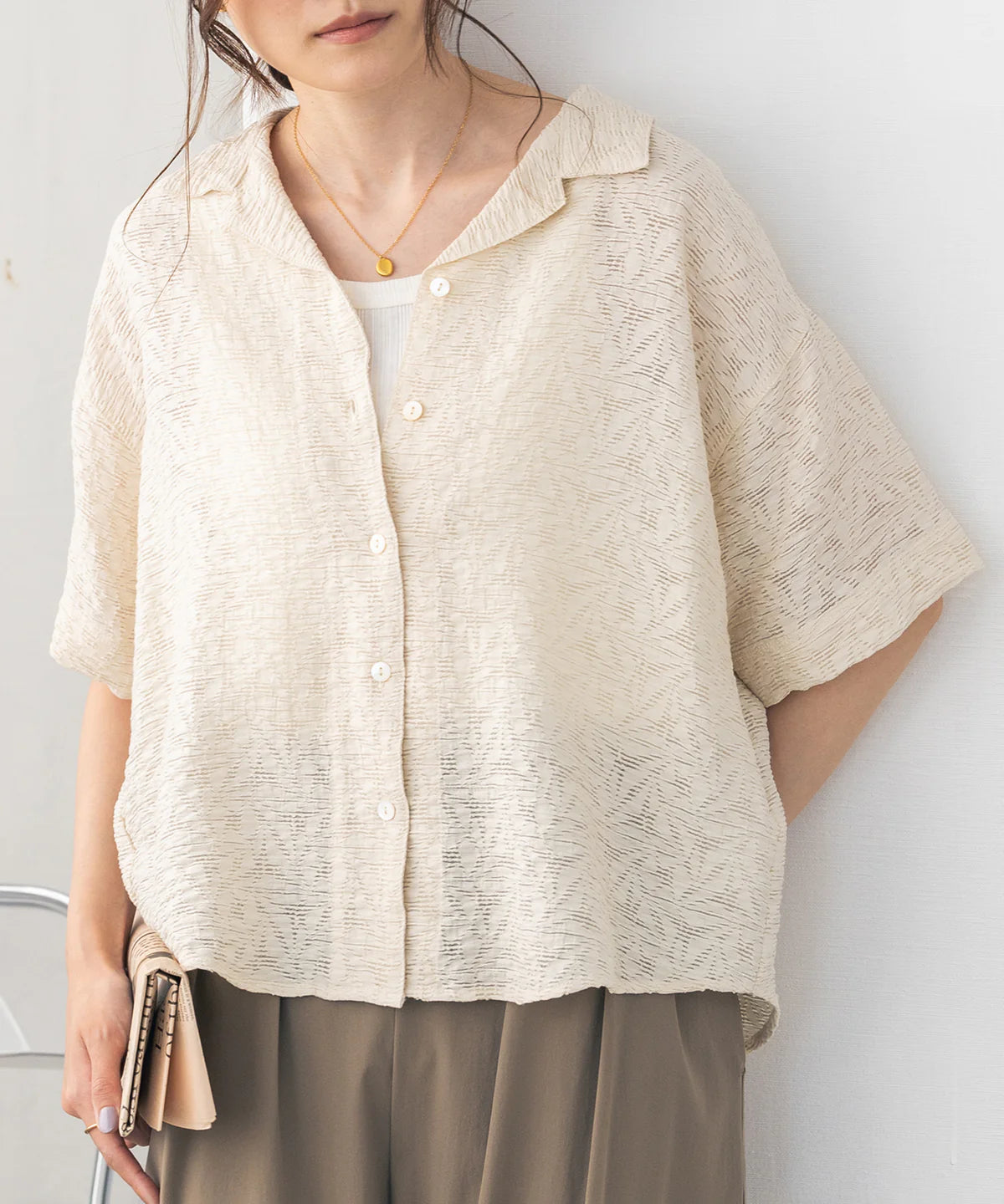 TP382- Sheer Jacquard Blouse | Ivory