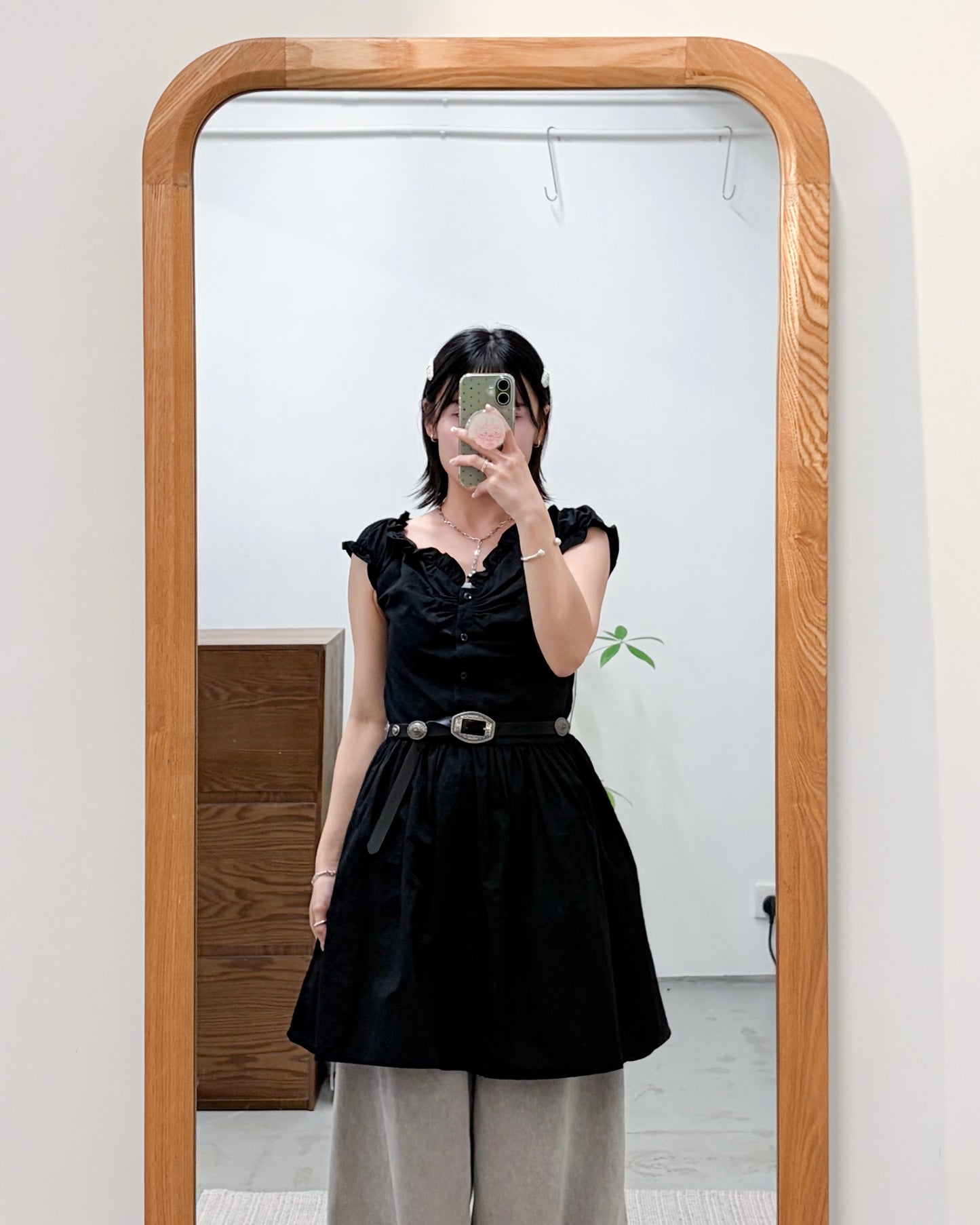 OP75- V Neck Ruffle Dress | White  | Black