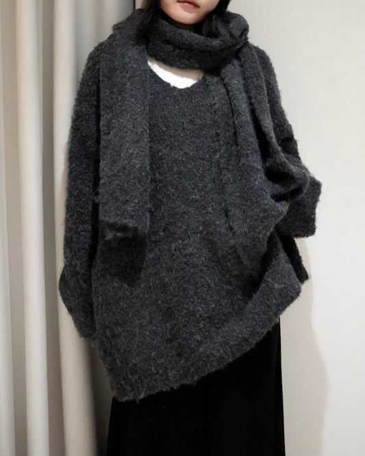 TP701- Knit With Scarf Set | White | Navy | Grey