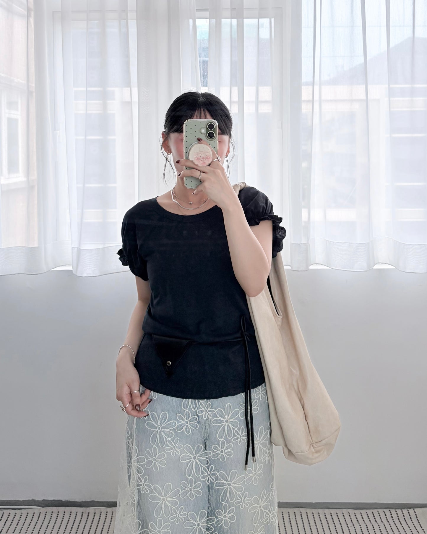 TP792- Ruffle Sleeves Top | White | Navy