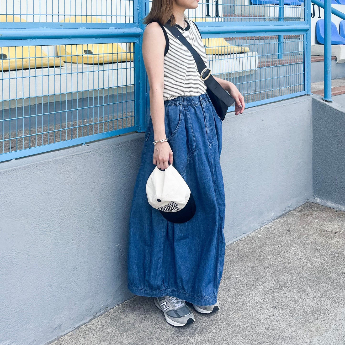 SK80- Pocket Gathered Skirt Denim | Navy