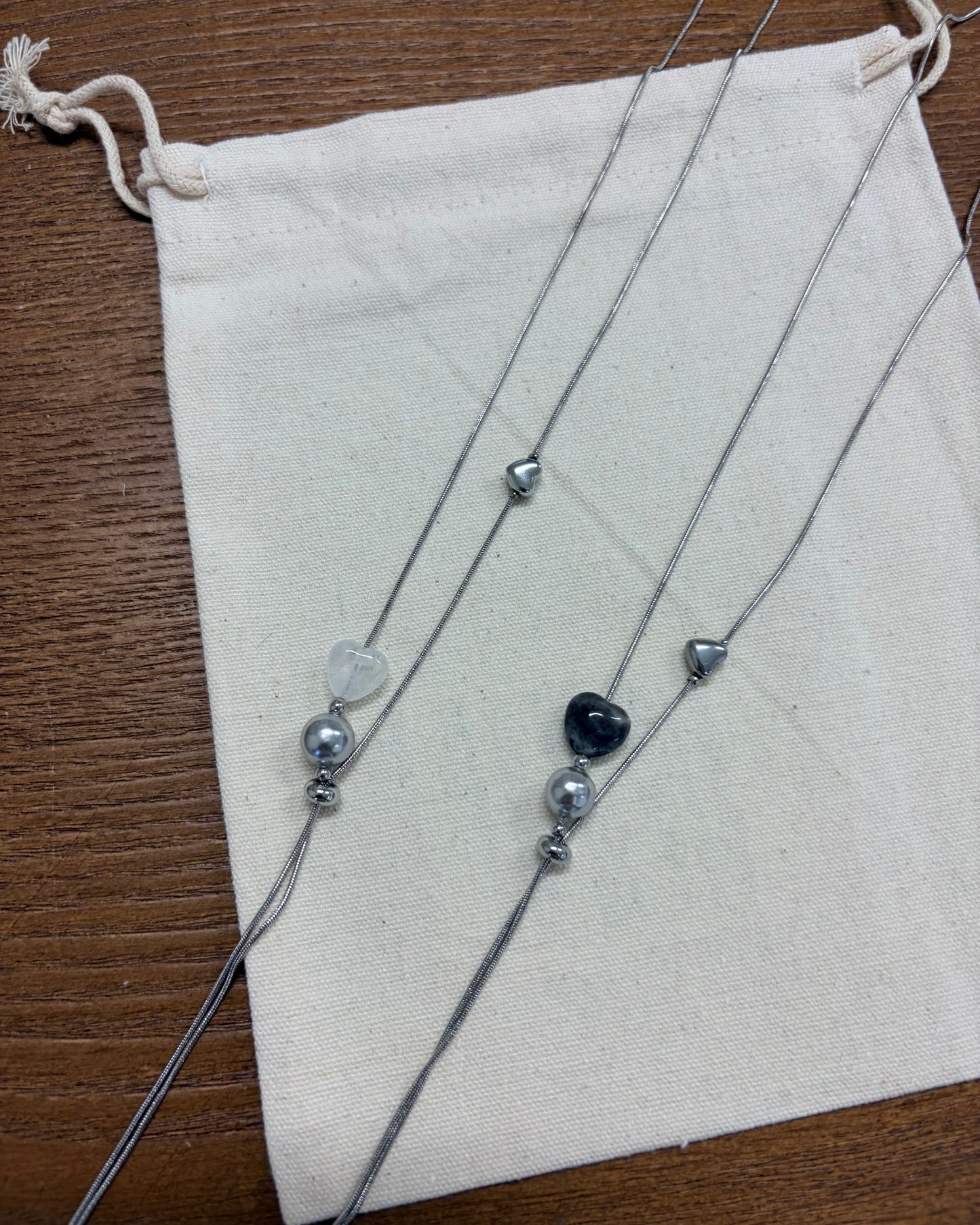 AC270- 活動心心頸鏈 | White | Dark Grey  ( 醫療鋼 ）