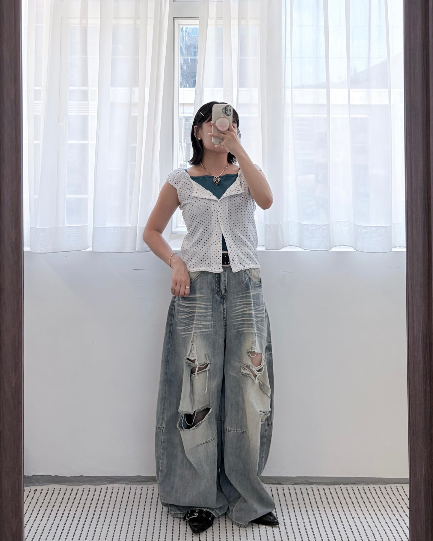 TP822- Small Dot Cute Vest Top | White | Navy