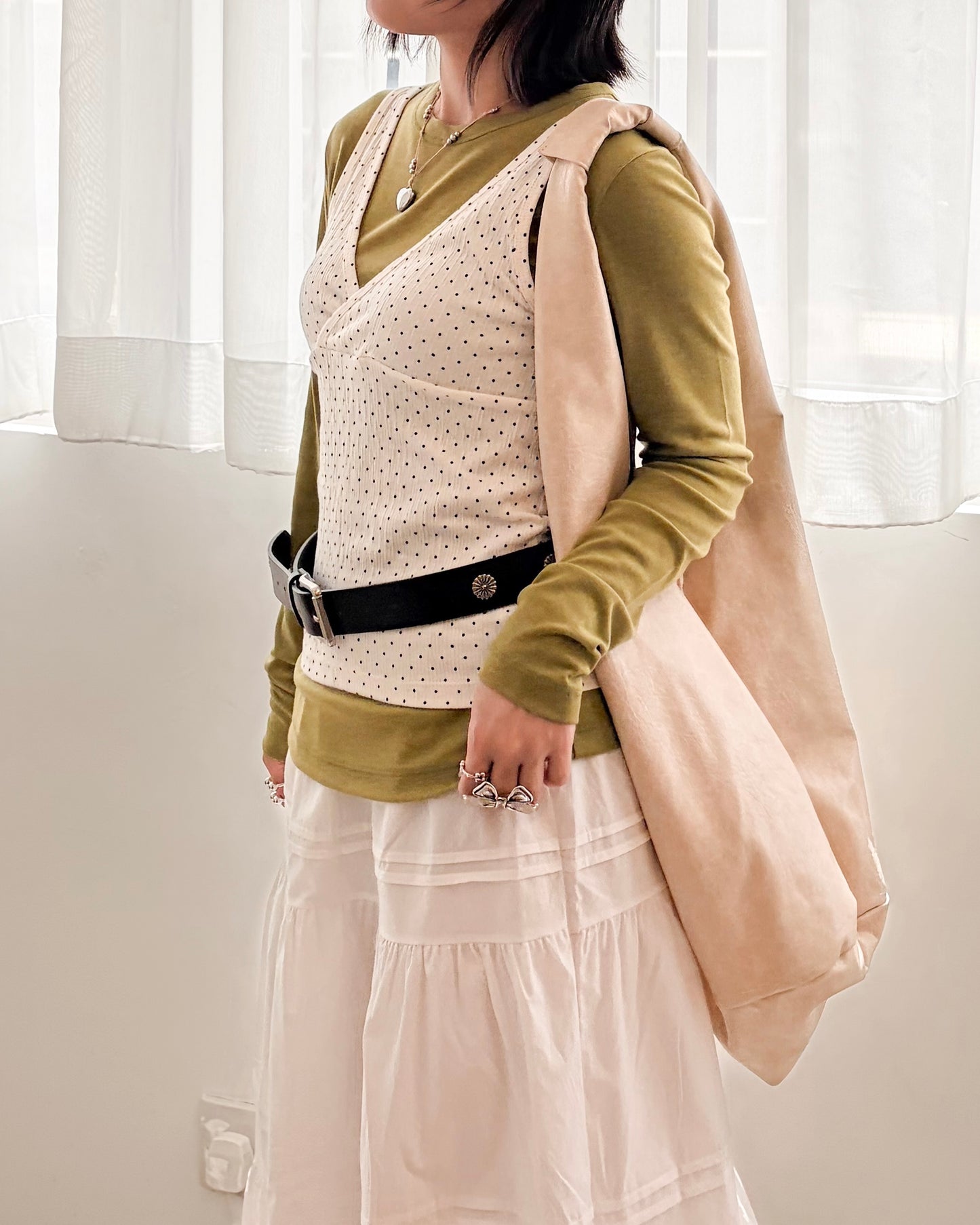 TP742- 皺紋波點V Neck Vest | Ivory | Grey | Black