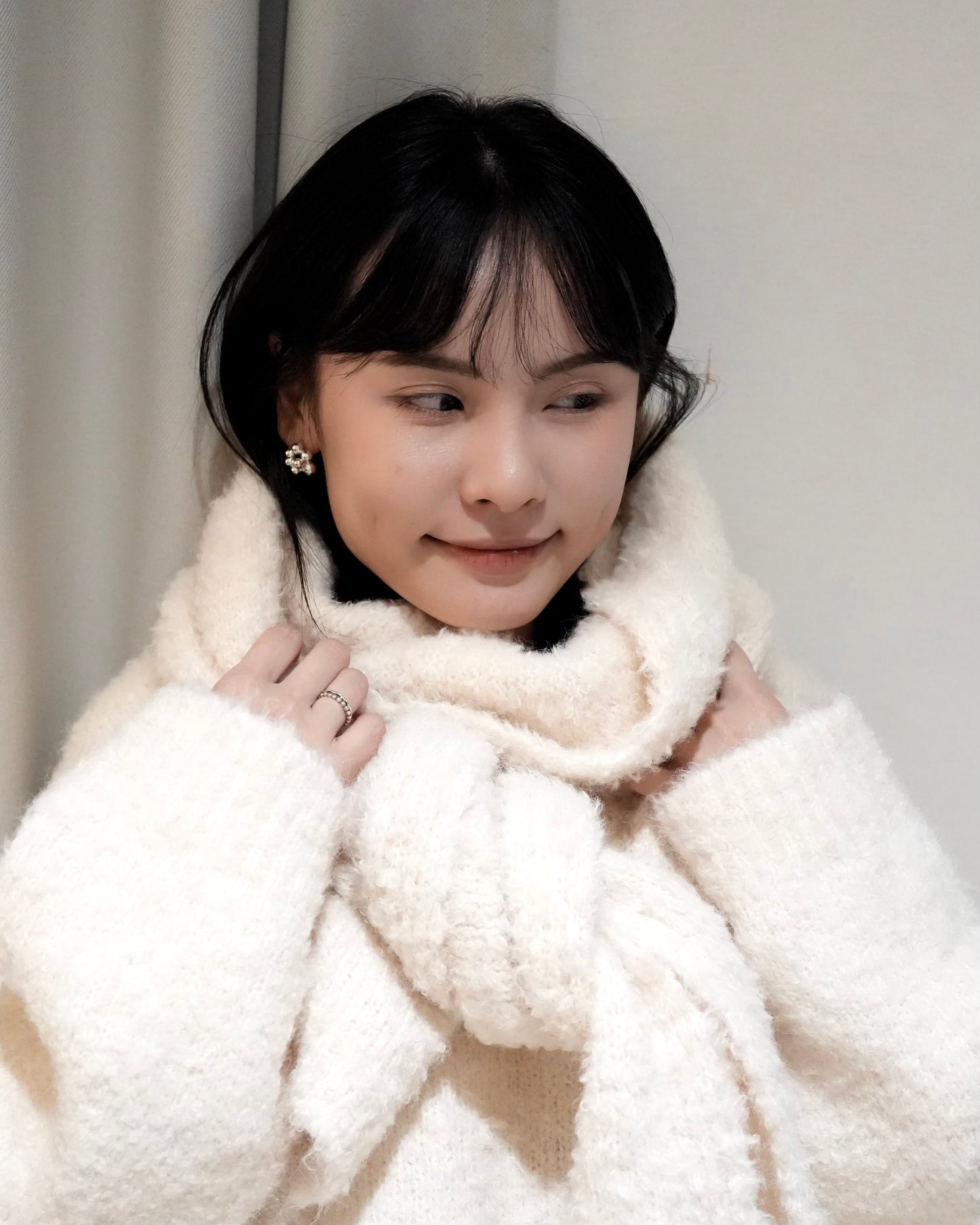 TP701- Knit With Scarf Set | White | Navy | Grey