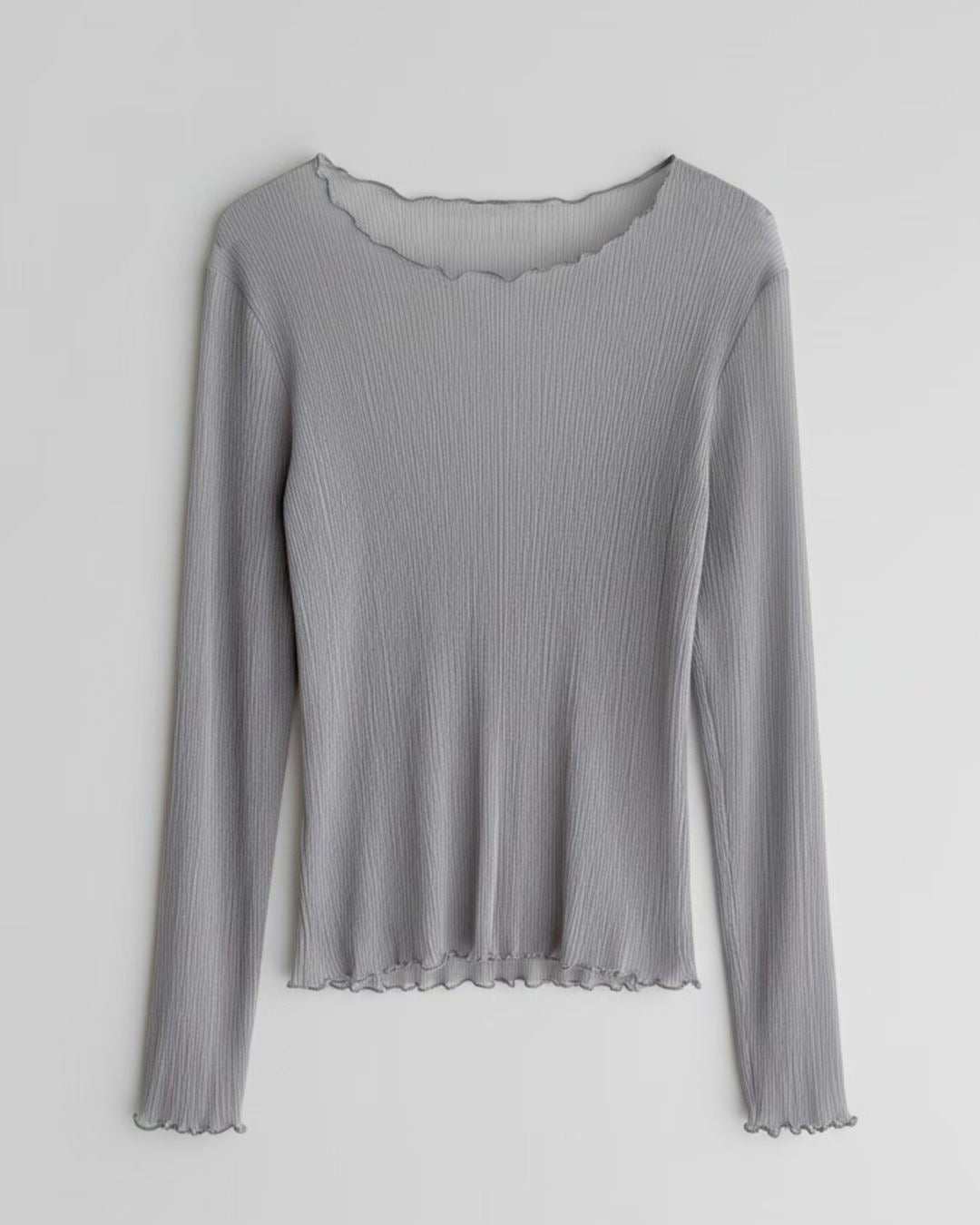 TP735- 樹紋 See-through Ruffle Top | White | Light grey | Grey | Blue | Black ( 超大彈性 )