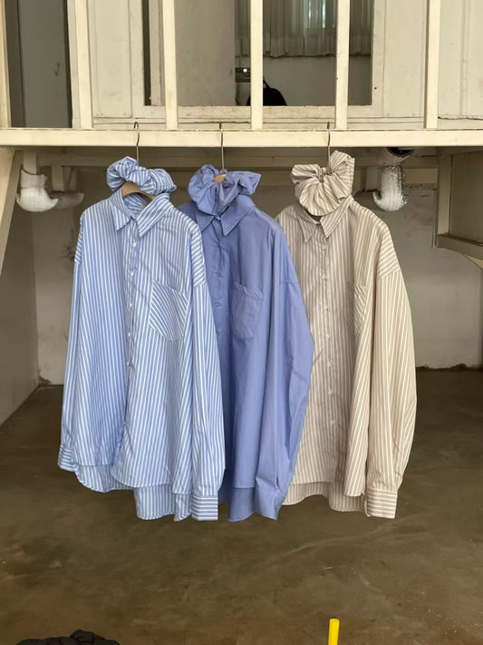 TP658 - 橡筋圈x 恤衫Set | Stripe Beige | Stripe Blue | Blue