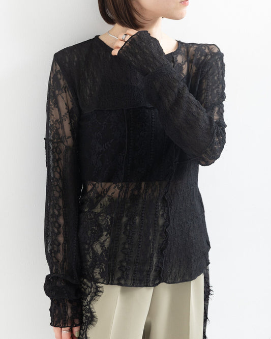TP849- Lace Patchwork Pullover | Ivory | Black
